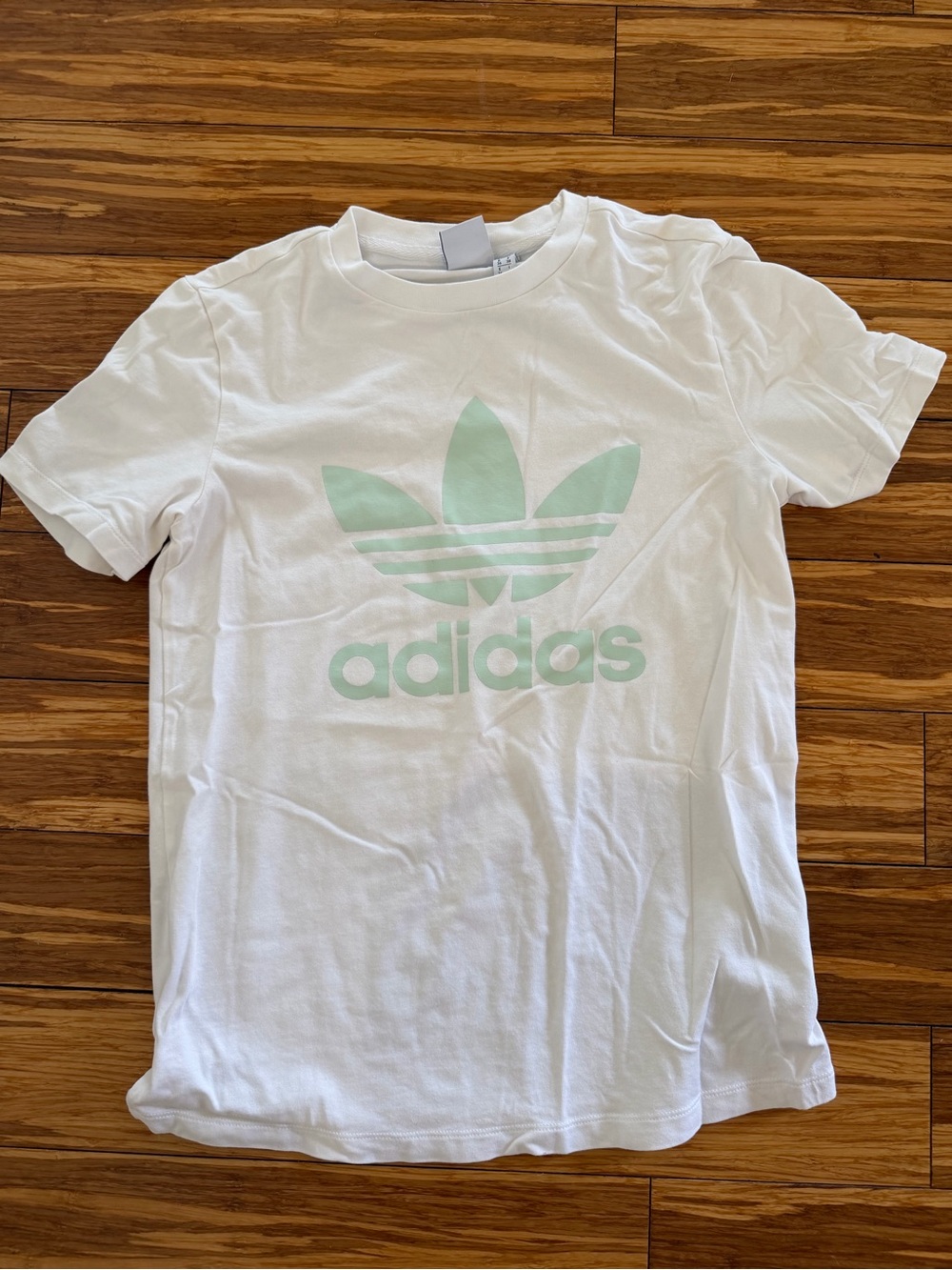 adidas White Tee with Mint Trefoil Logo